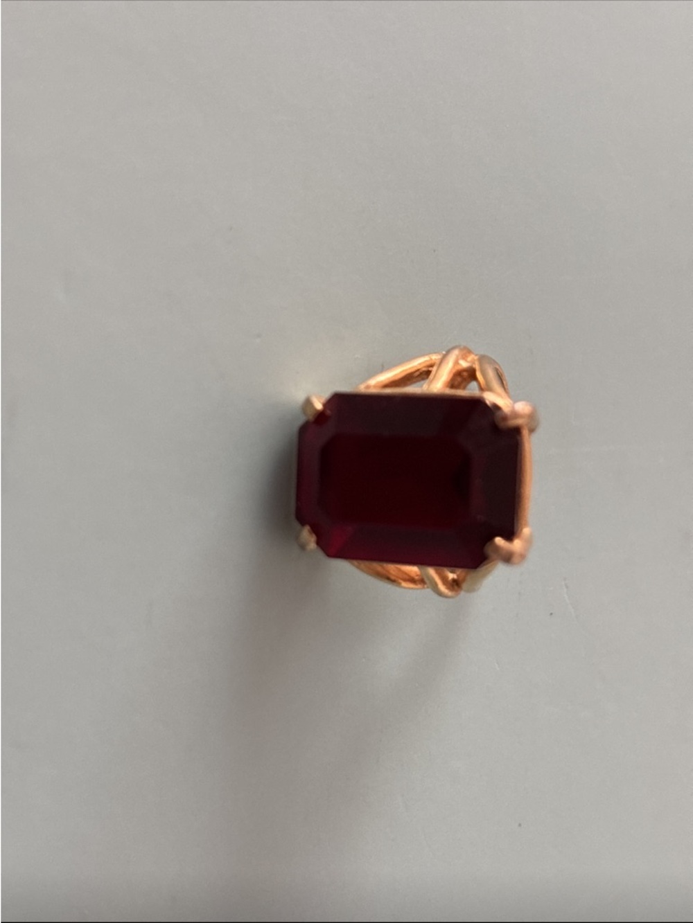 Women's Rose Gold Ring with Deep Red Emerald-Cut Stone